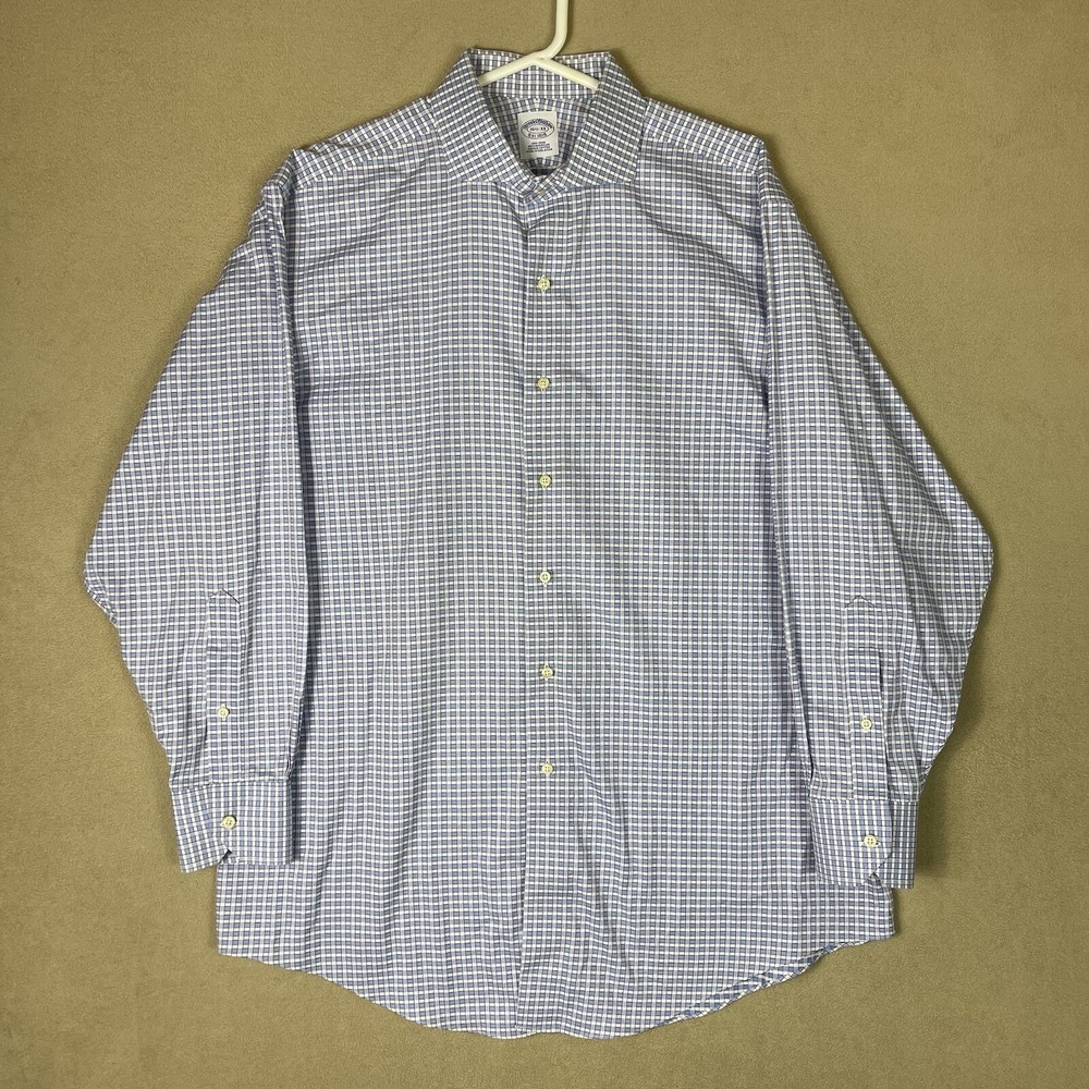 Brooks Brothers Shirt Mens 16.5 33 Blue Check Non-Iron Supima Cotton Dress Shirt